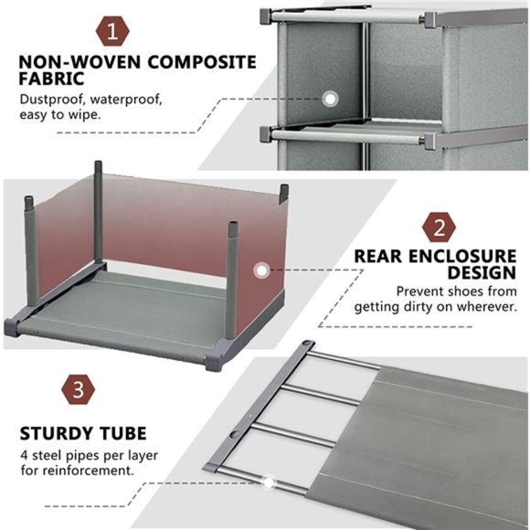 8 Tiers Shoe Rack Vertical Narrow Shoe Storage Shelf Organizer Space Saving - Picture 5 of 6